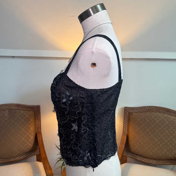 Vintage 90s 00s Black Lace Gothic Fairy Grunge Embellished Cami Tank Top - Picture 3 of 11